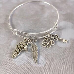 Boho Protection Charm Bracelet Hamsa Feather Horseshoe Infinity Heart Key